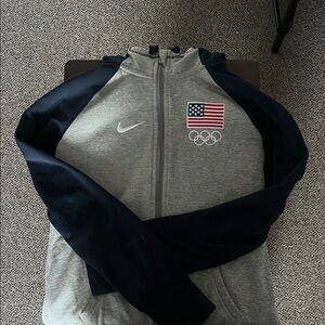 Nike Women's Gray and Black Olympic Hoodie